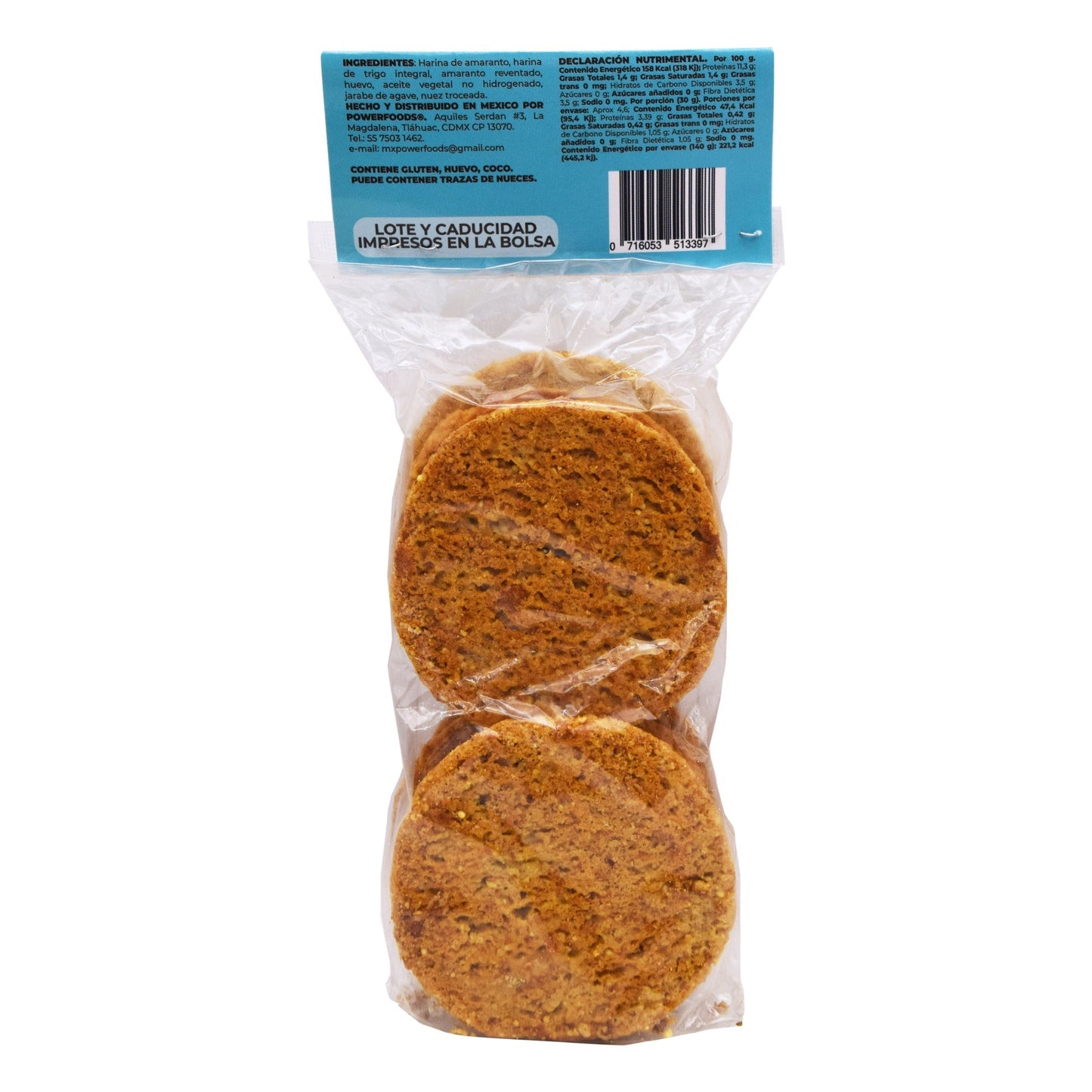 Galletas De Amaranto Con Nuez 140 G (Caja 12) (POWER FOODS)