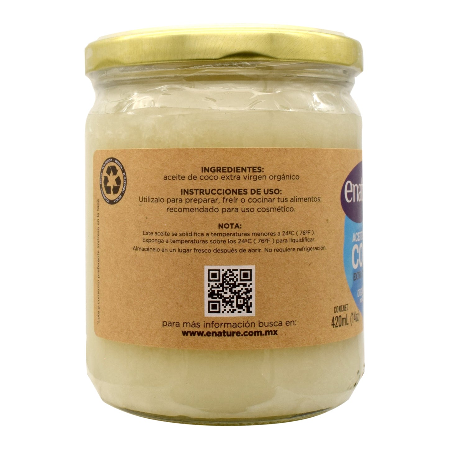 Aceite De Coco Extra Virgen 420 Mililitros (E-NATURE)