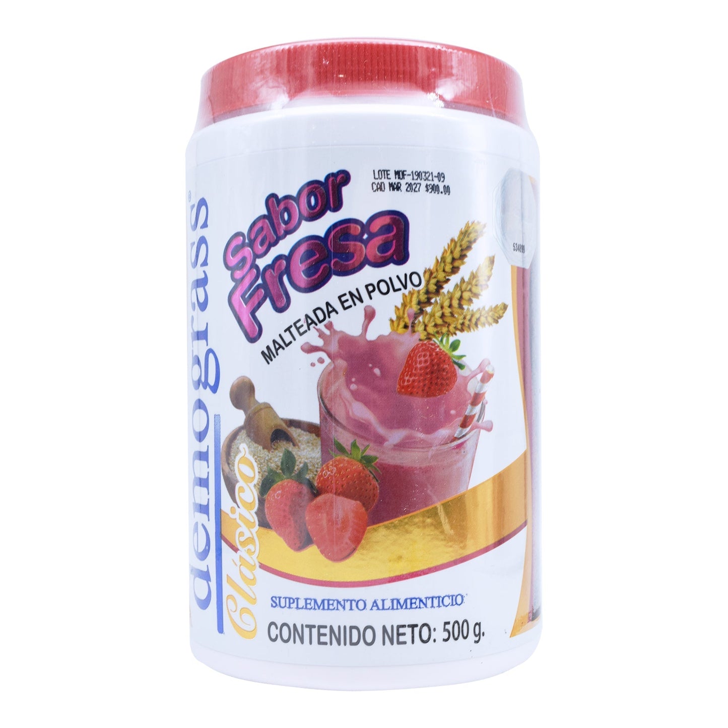 Malteada Demograss Fresa 500 g con proteína vegetal y fibra
