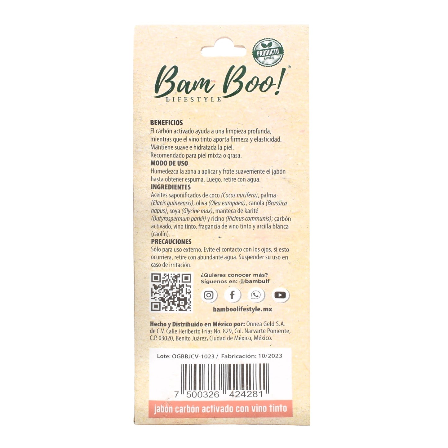 Jabon Carbon Activado Vino Tinto 100 G (BAM BOO! LIFESTYLE)