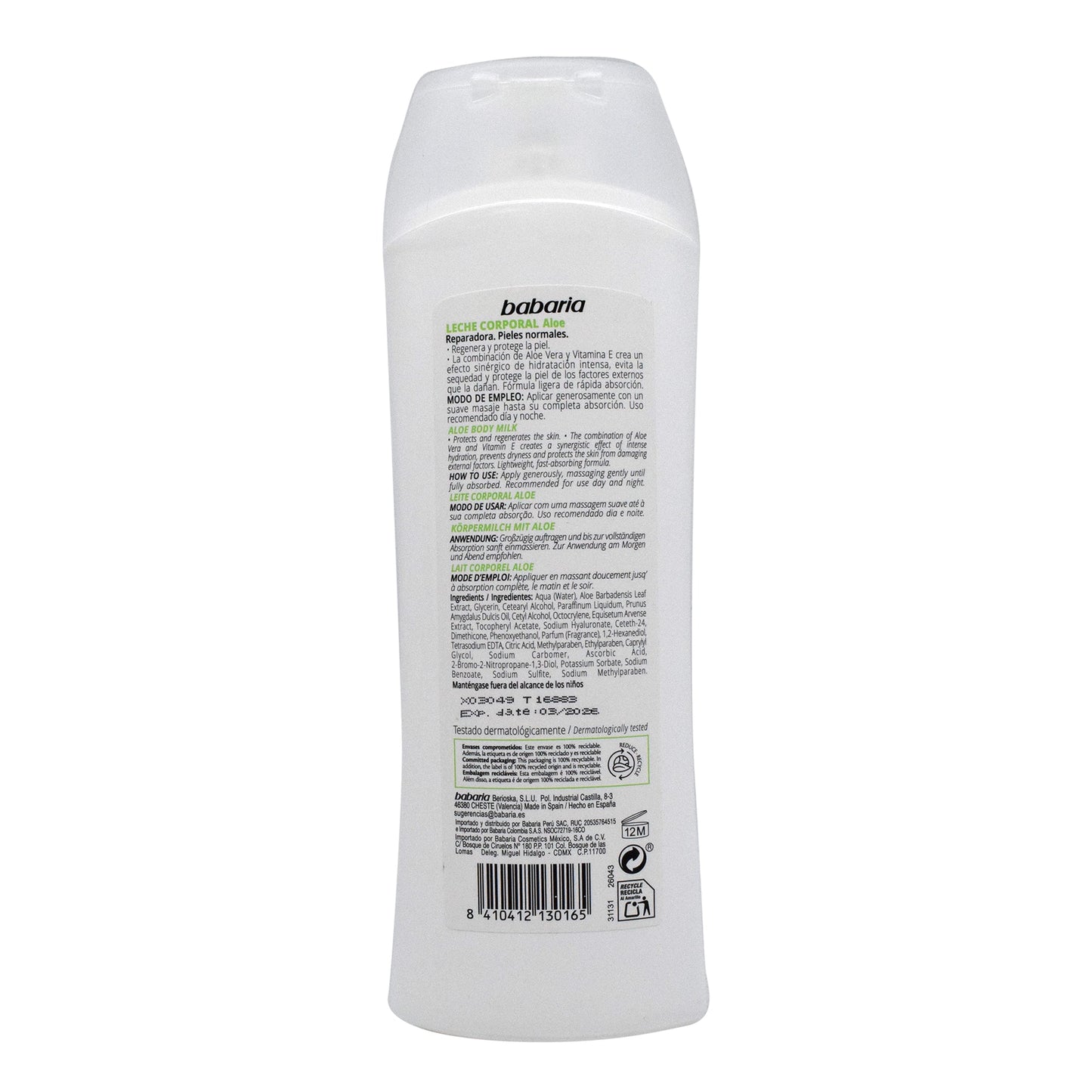 Leche Corporal Reparadora Aloe 400 Mililitros (BABARIA)