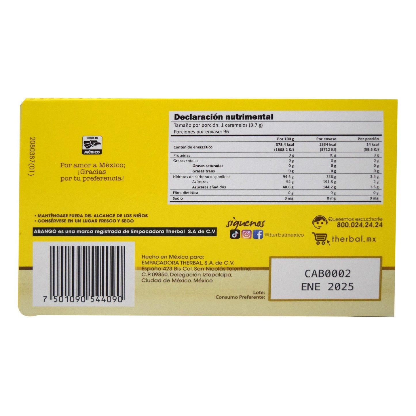 Caramelo Abango Con Miel 29.6 G (Paquete 12) (THERBAL)