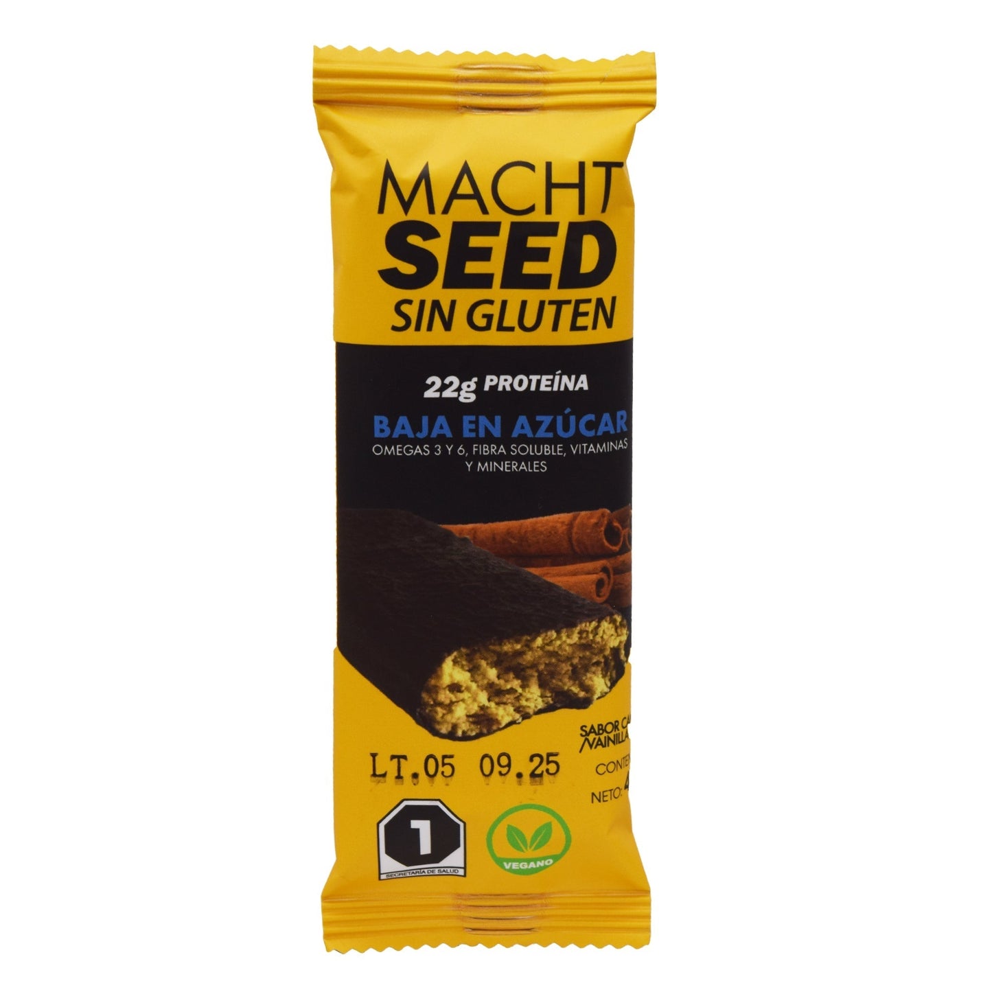 Barra De Proteina Cubierta De Chocolate Canela Vainilla 22 G (Paquete 15) (MACHTSEED)