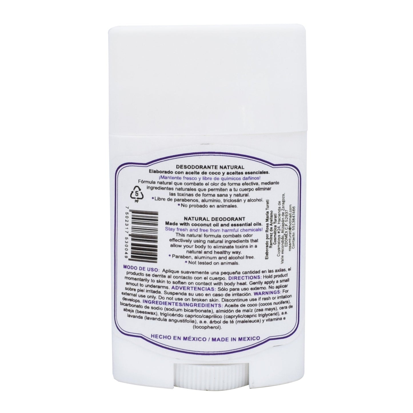 Desodorante En Barra Lavanda 55 G (TURATI)