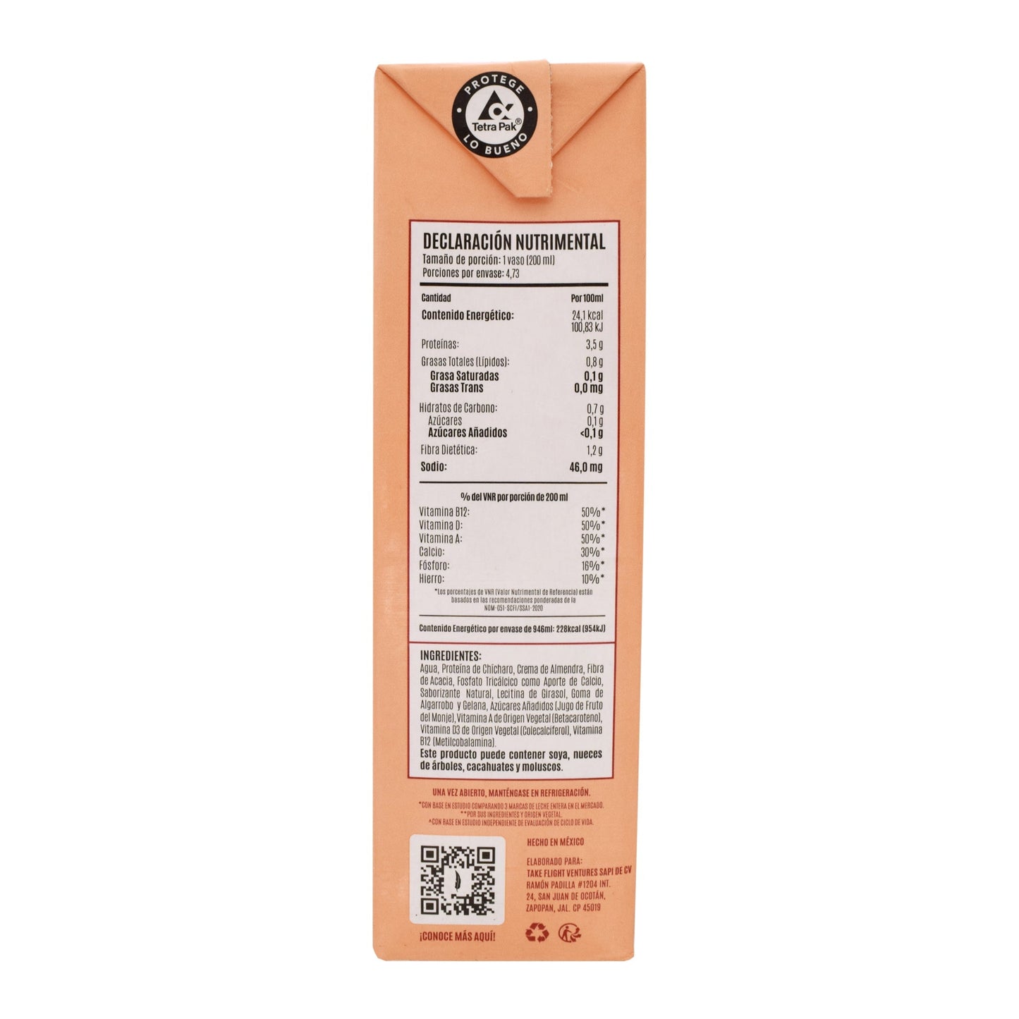 Bebida Vegetal Almendra Vainilla 946 Mililitros (BIRDMAN)