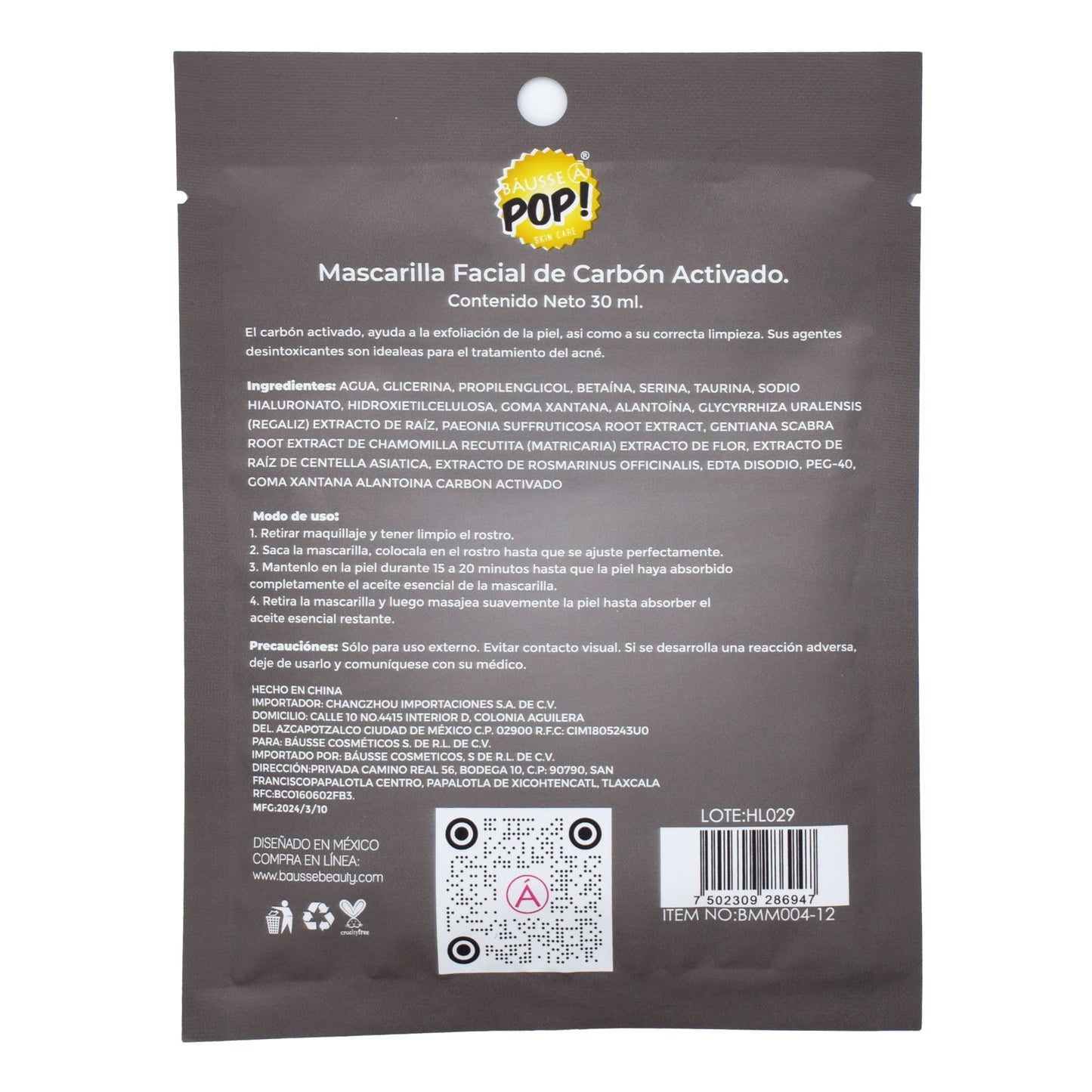 Mascarilla Facial De Carbon Activado 1 Pieza (Paquete 20) (ARABIAN BAUSSE)