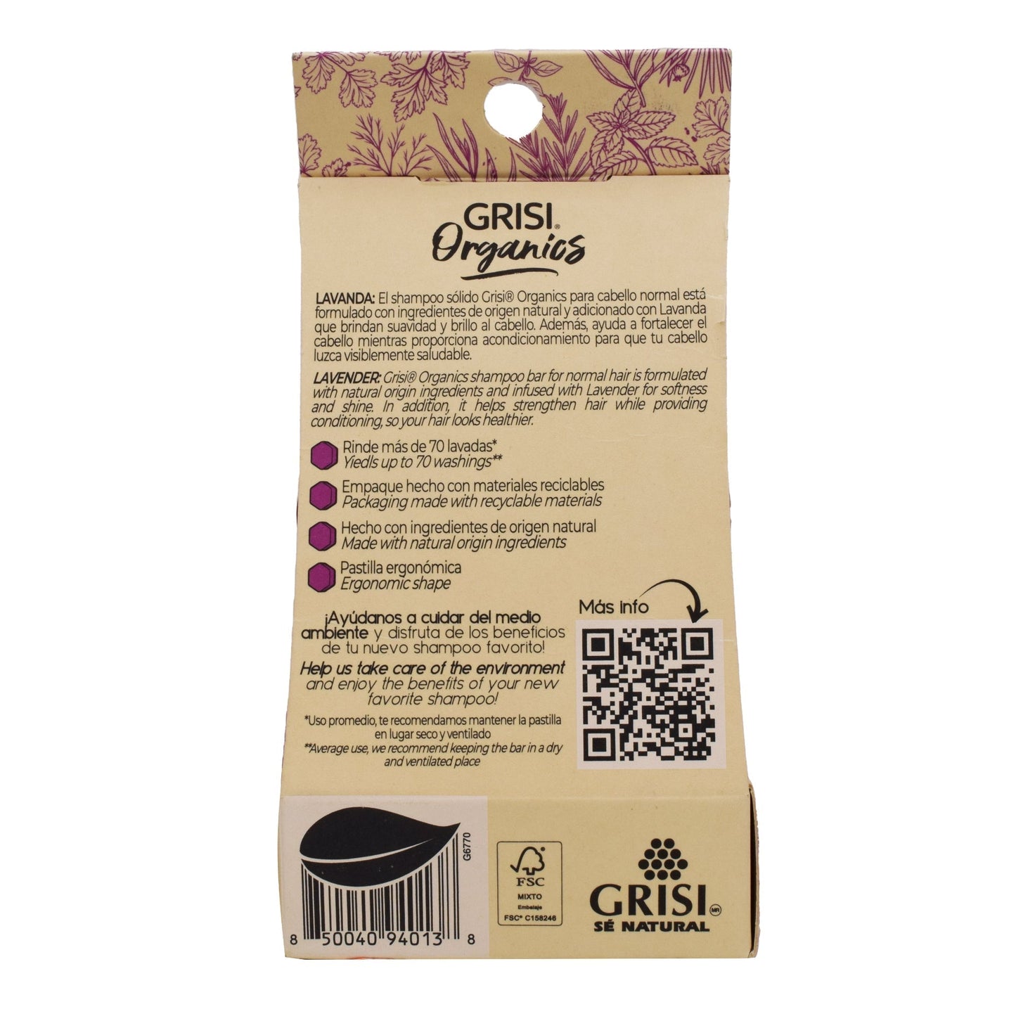 Shampoo Solido Lavanda 75 G (GRISI ORGANICS LAVAN)