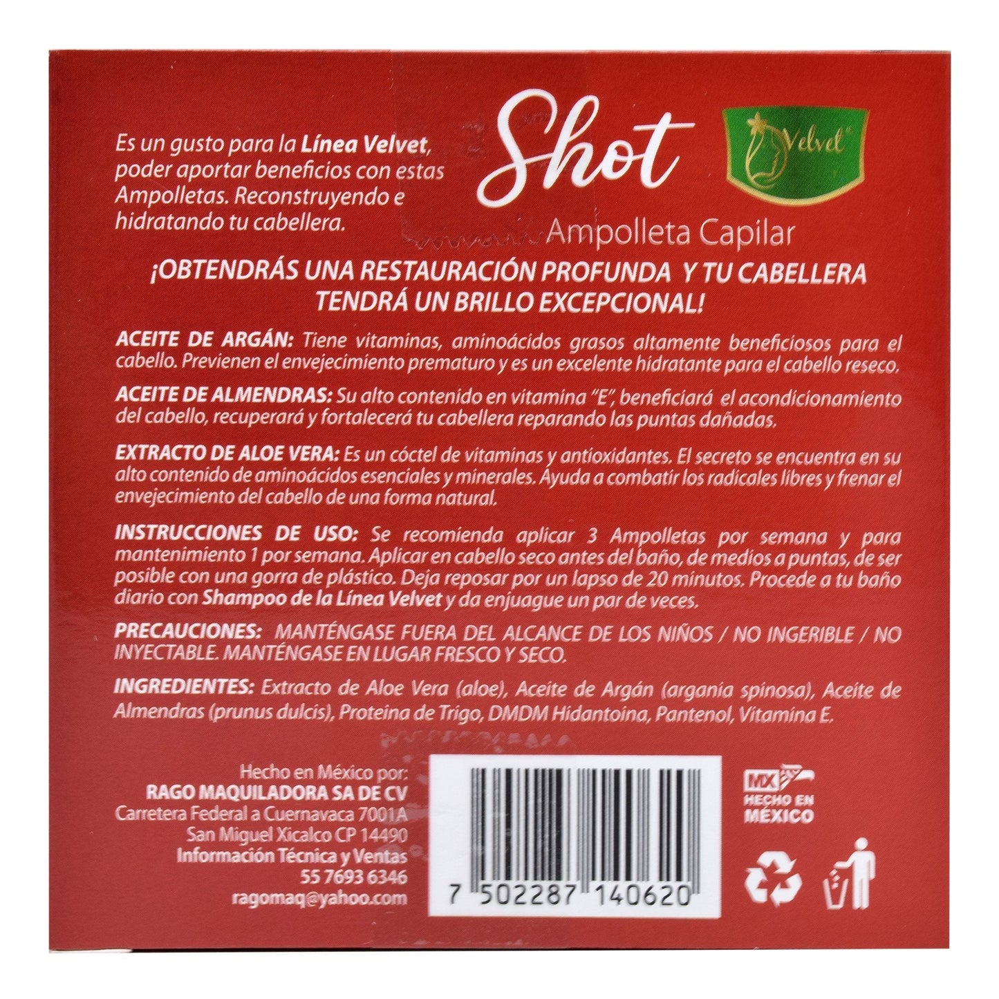 Tratamiento Capilar Con Aceite De Argan Y Almendras 4 Amp (VELVET)