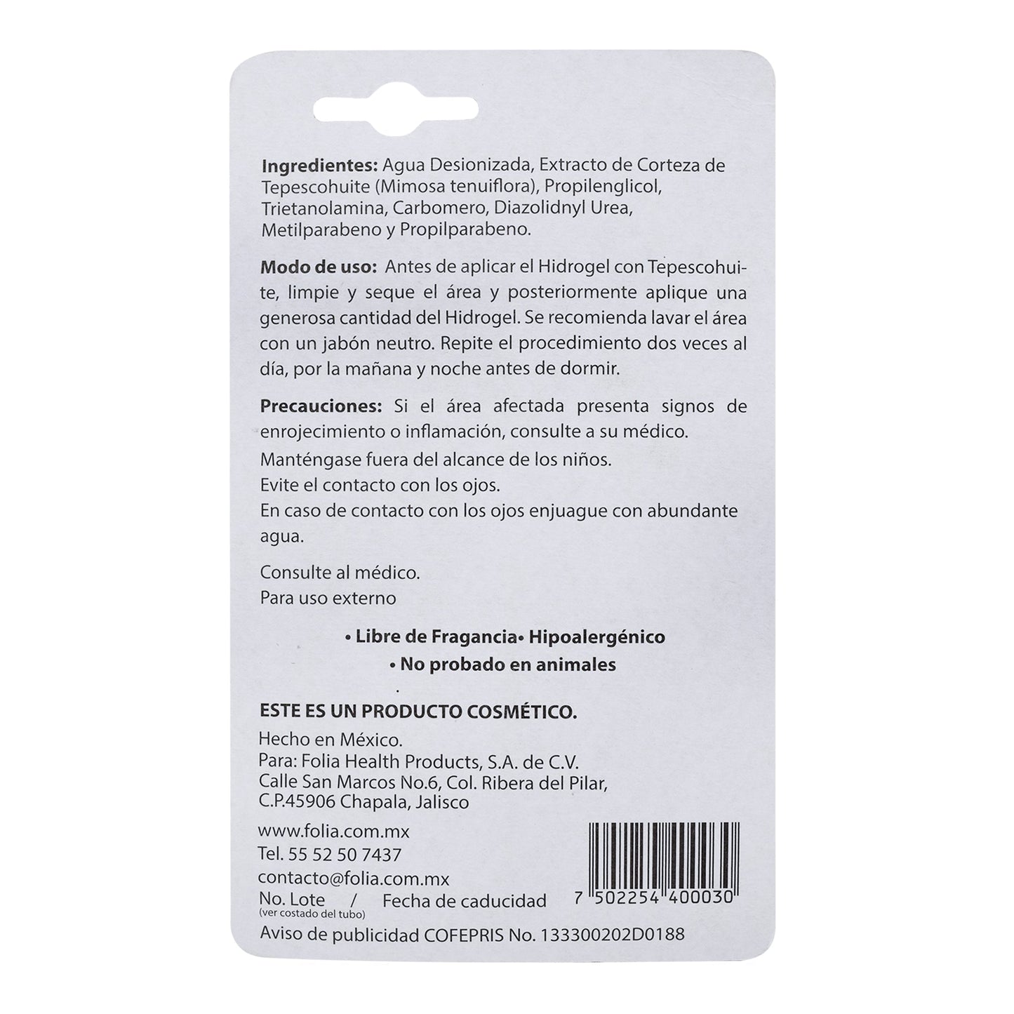 Gel Hidrogel Tepescohuite 20 G (FOLIA)