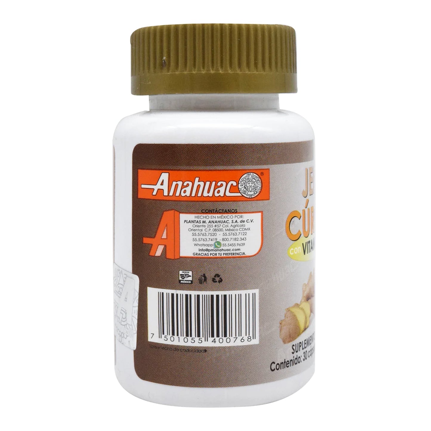 Jengibre Curcuma Y Vitamina C 30 Cápsulas (ANAHUAC)