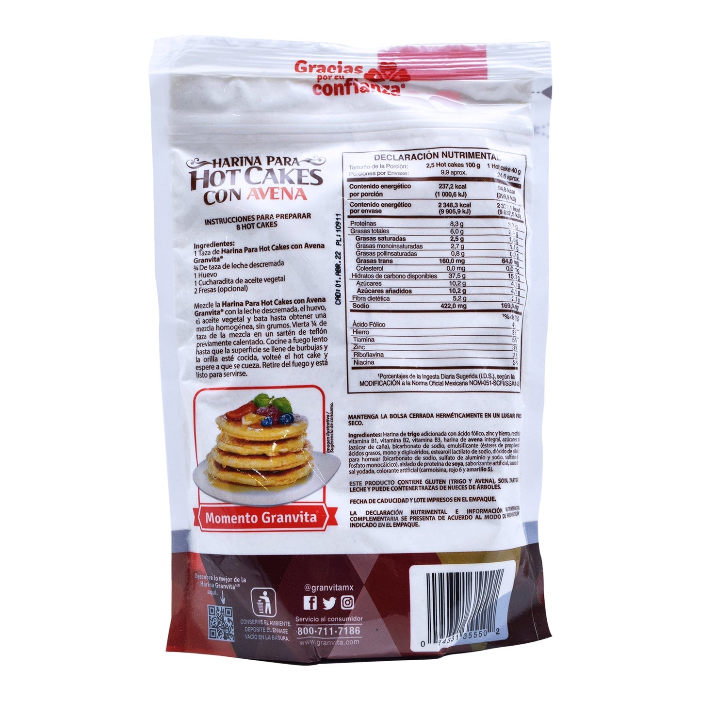 Harina Para Hot Cakes Con Avena 400 G (GRANVITA)