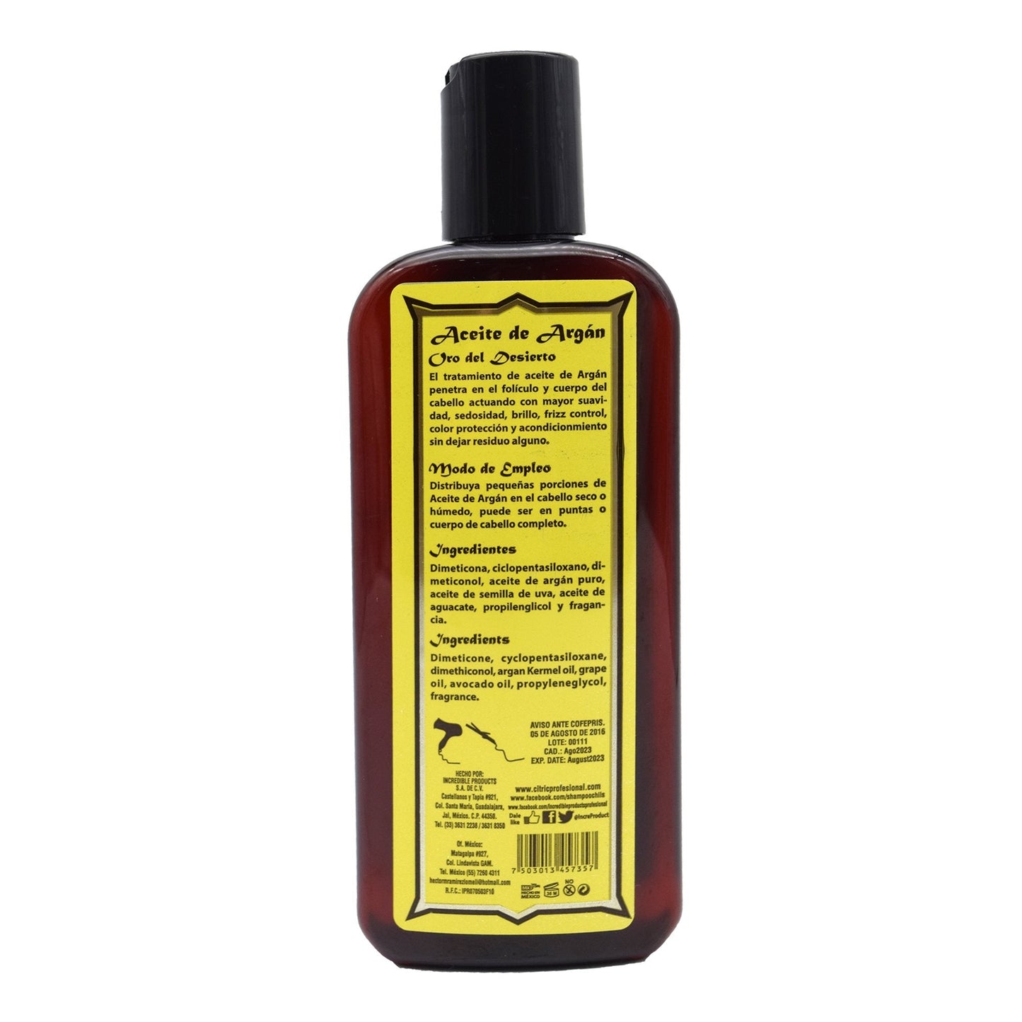 Aceite De Argan 250 Mililitros (INCREDIBLE PRODUCTS)