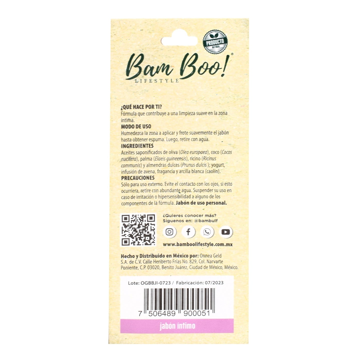 Jabon Intimo Natural 100 G (BAM BOO! LIFESTYLE)