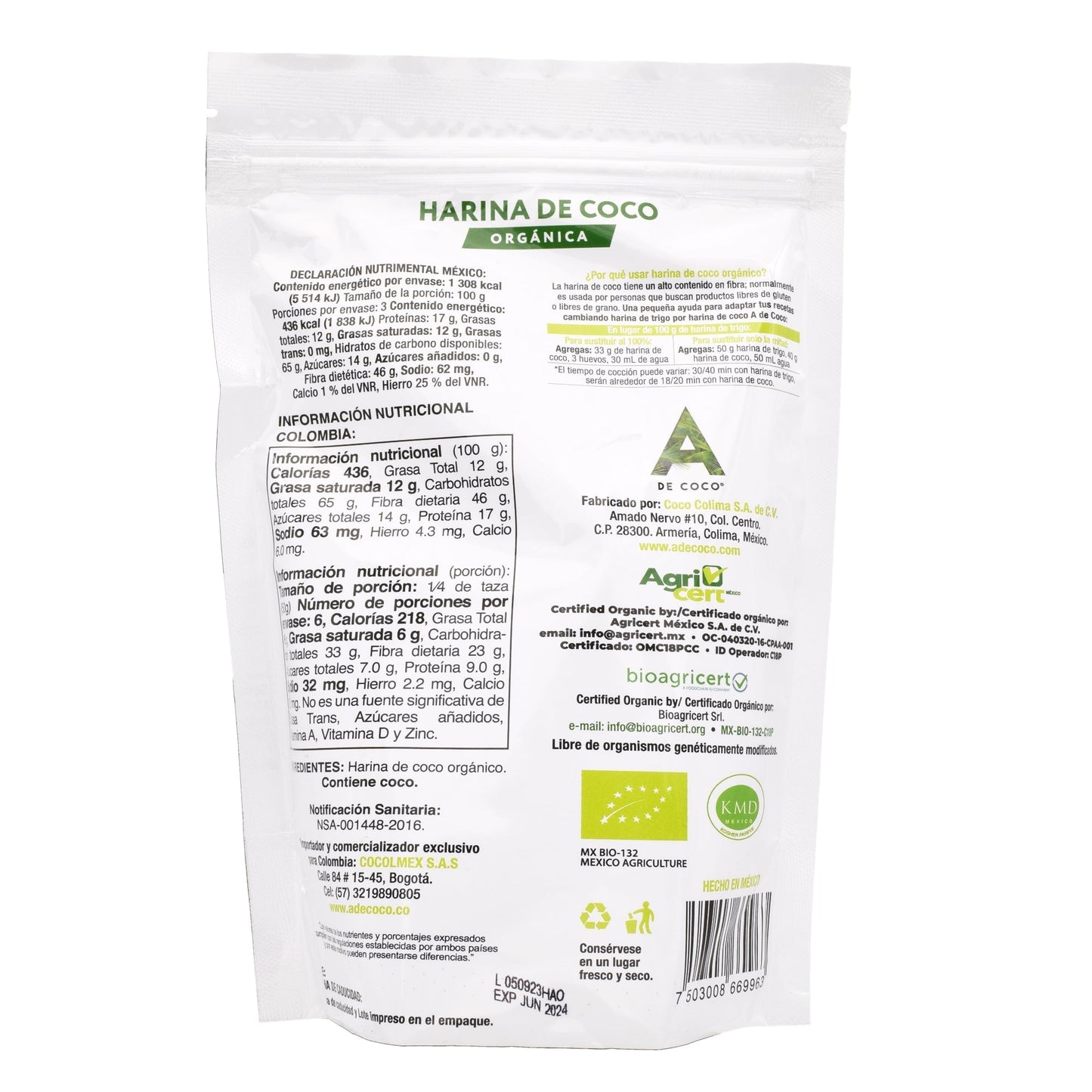 Harina De Coco Organica 300 G (A DE COCO)