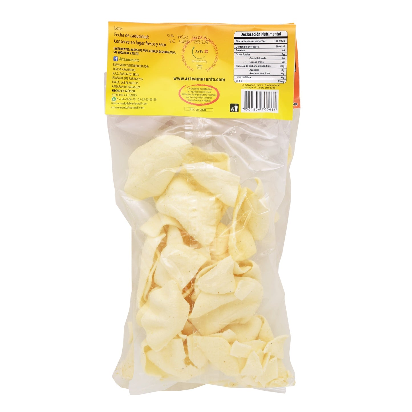 Papas Light Sab Cebolla 50 G (Caja 20) (ARTE AMARANTO)