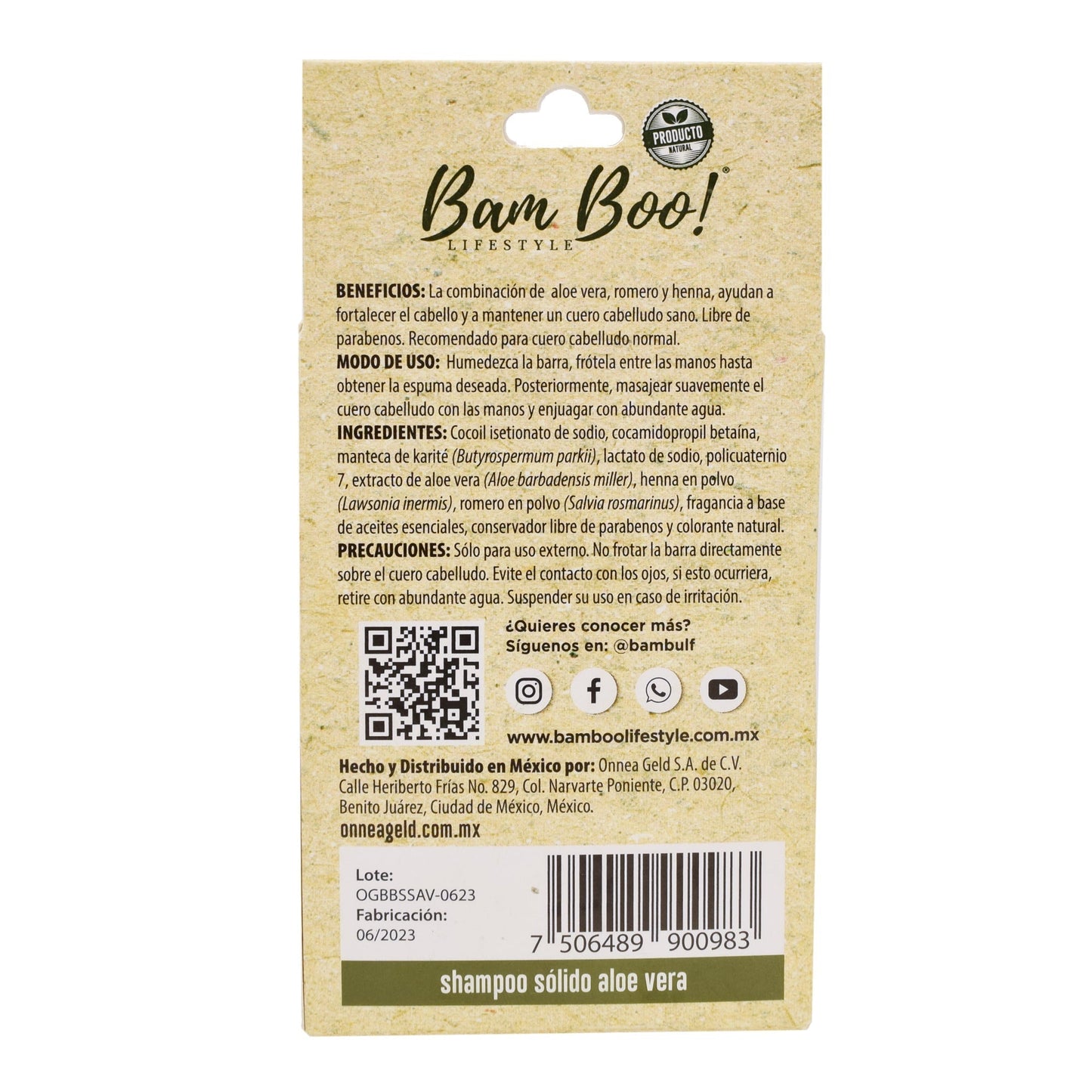 Shampoo Solido Aloe Vera 80 G (BAM BOO! LIFESTYLE)