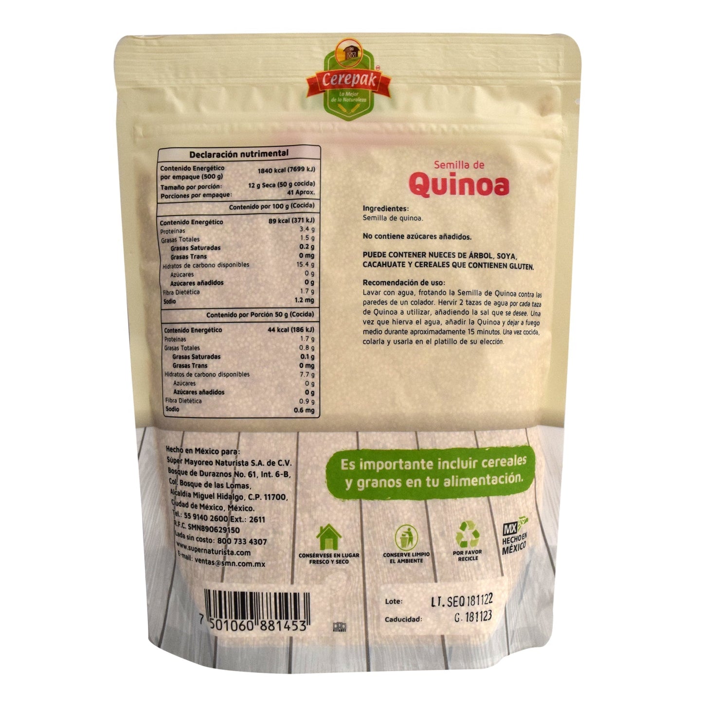 Semilla De Quinoa 500 G (CEREPAK)