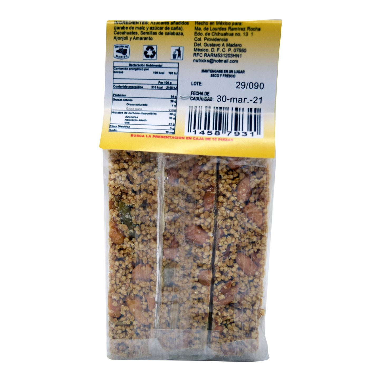Palanqueta De Amaranto Y Pepita 3 Pzas 36 G (NUTRICKS)