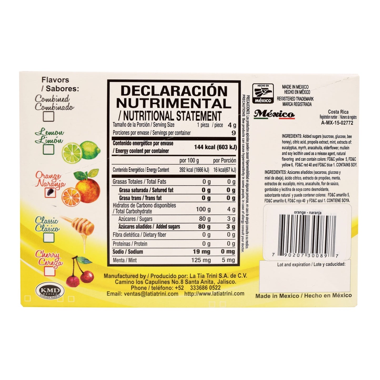 Caramelo De Propoleo Sabor Naranja 36 G (Paquete 12) (LA TIA TRINI)