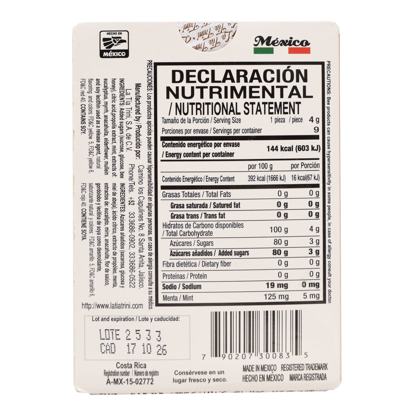 Caramelo De Propoleo Sabor Naranja 36 G (Paquete 12) (LA TIA TRINI)