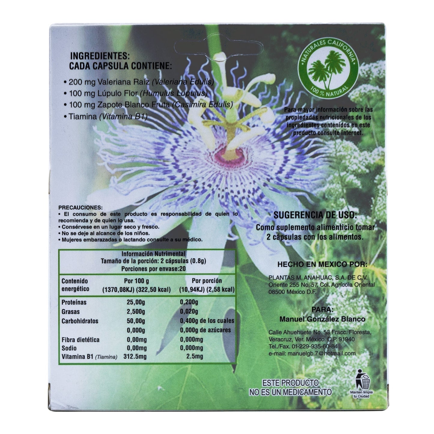 Valeriana 40 Tabletas (NATURALES CALIFORNIA)