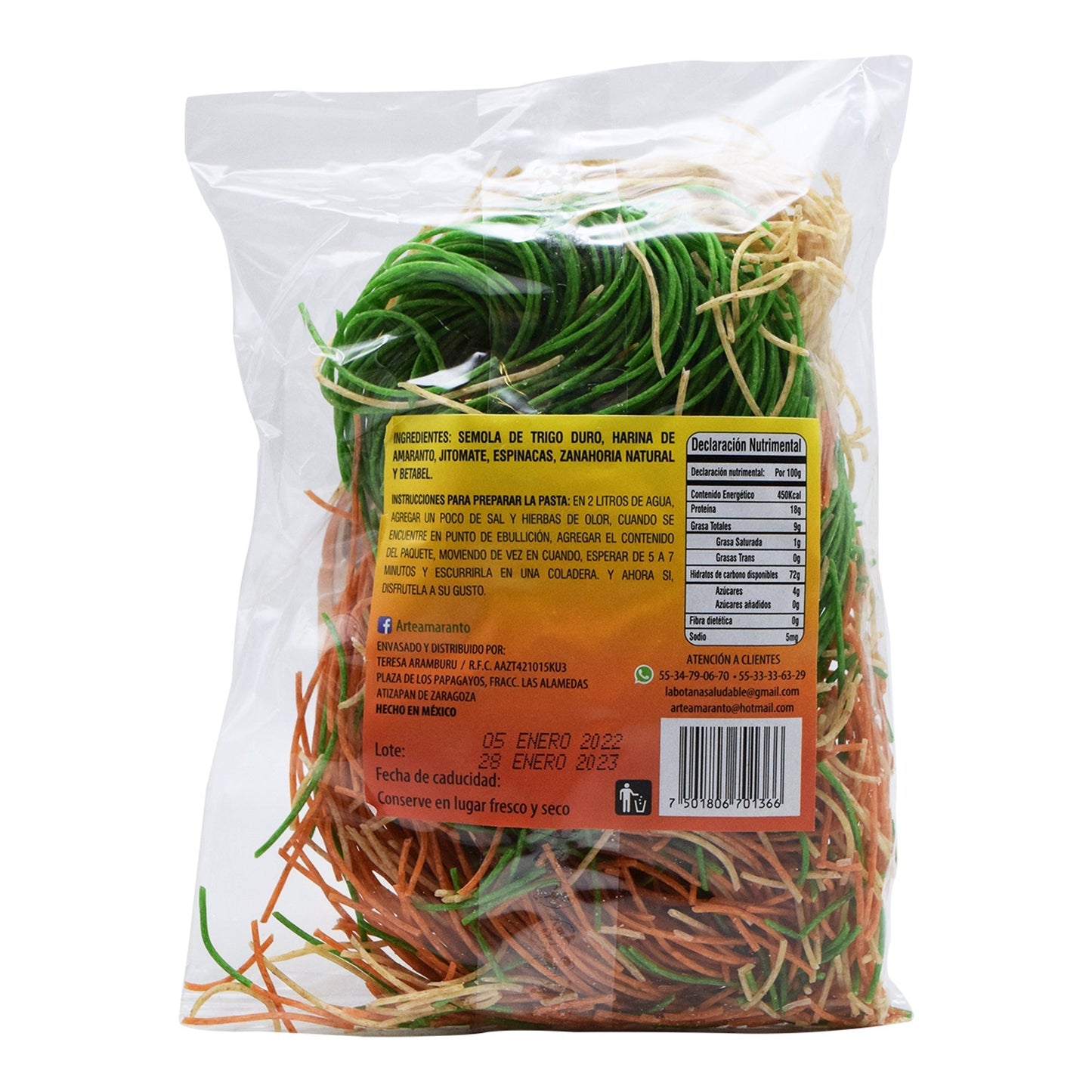 Pasta Integral Con Verdura Y Amaranto Fideo 200 G (ARTE AMARANTO)