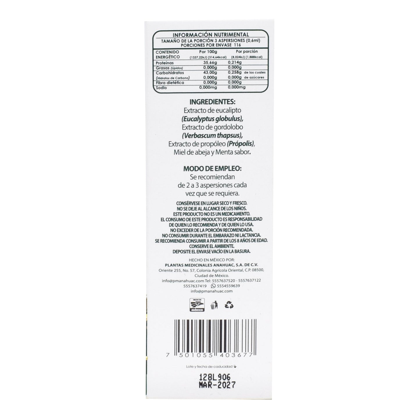 Eucamiel Con Propolis Spray 70 Mililitros (ANAHUAC)