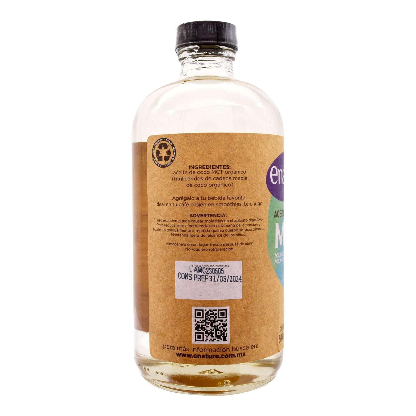 Aceite De Coco Mct Organico 500 Mililitros (E-NATURE)