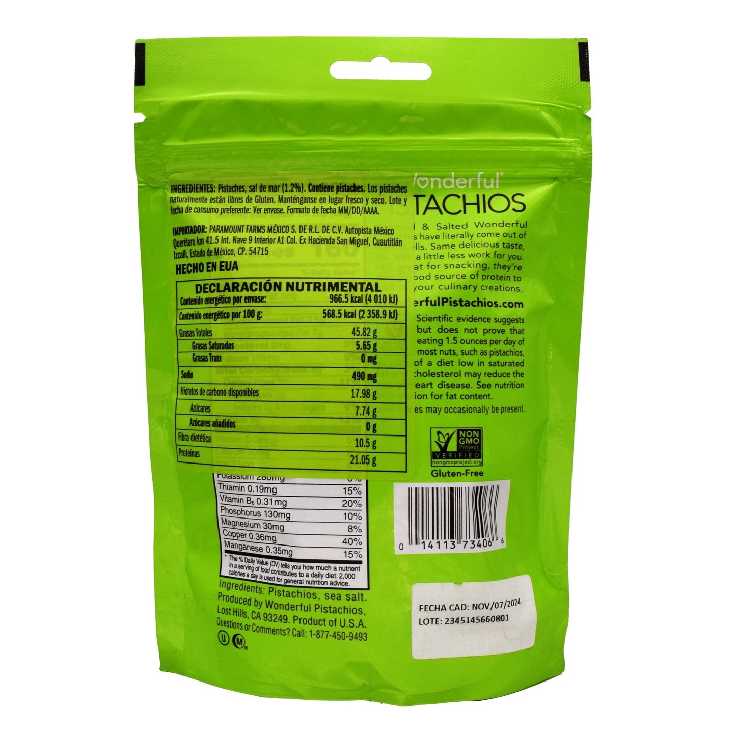 Pistache Sin Cascara Salado 170 G (WONDERFUL PISTACHIOS)