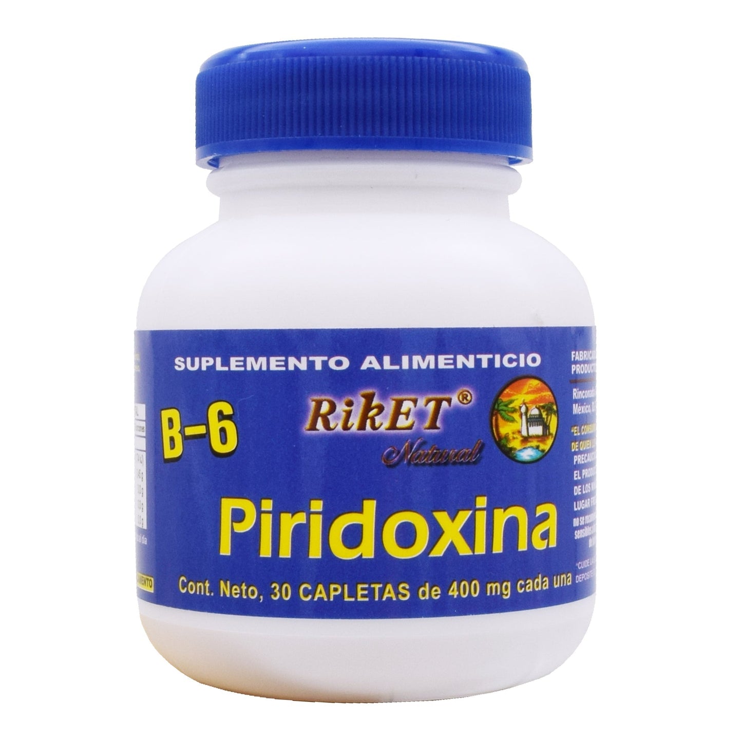 Vitamina B6 Piridoxina 400 Miligramos 30 Cápsulas (RIKET NATURAL)