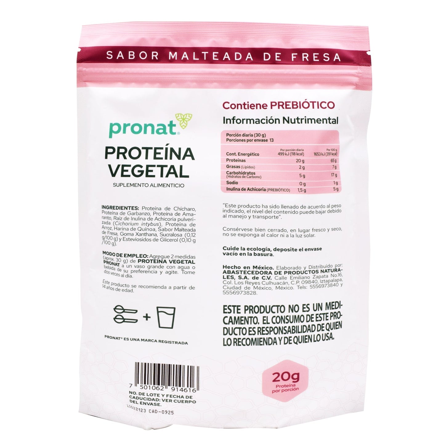 Proteina Vegetal Fresa 400 G (PRONAT)