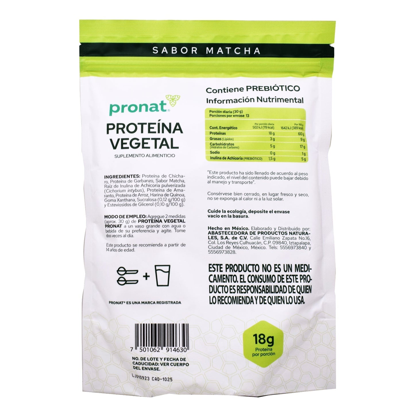Proteina Vegetal Matcha 400 G (PRONAT)