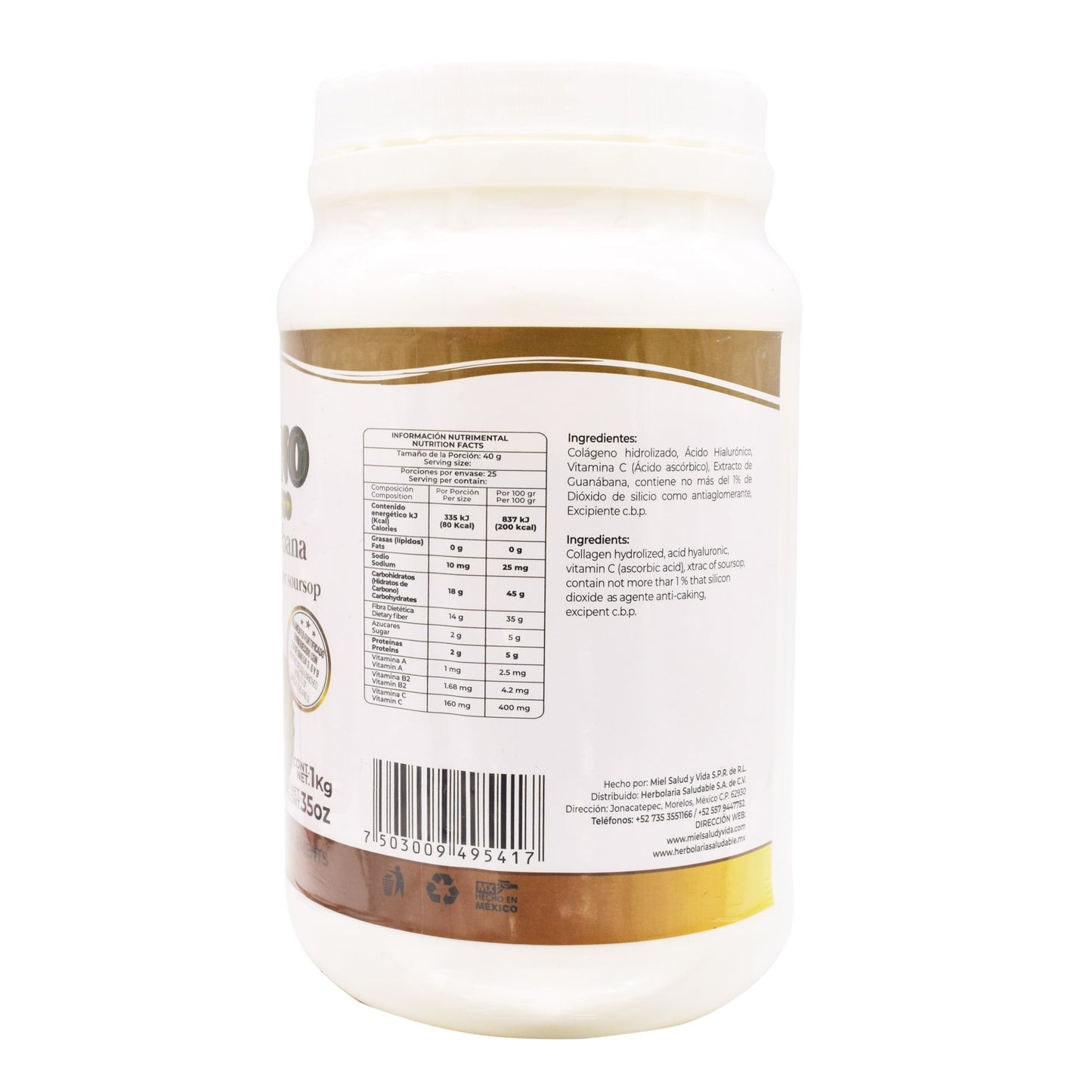 Colageno Y Acido Hialuronico Guanabana 1 Kg (PRETTY BEE)