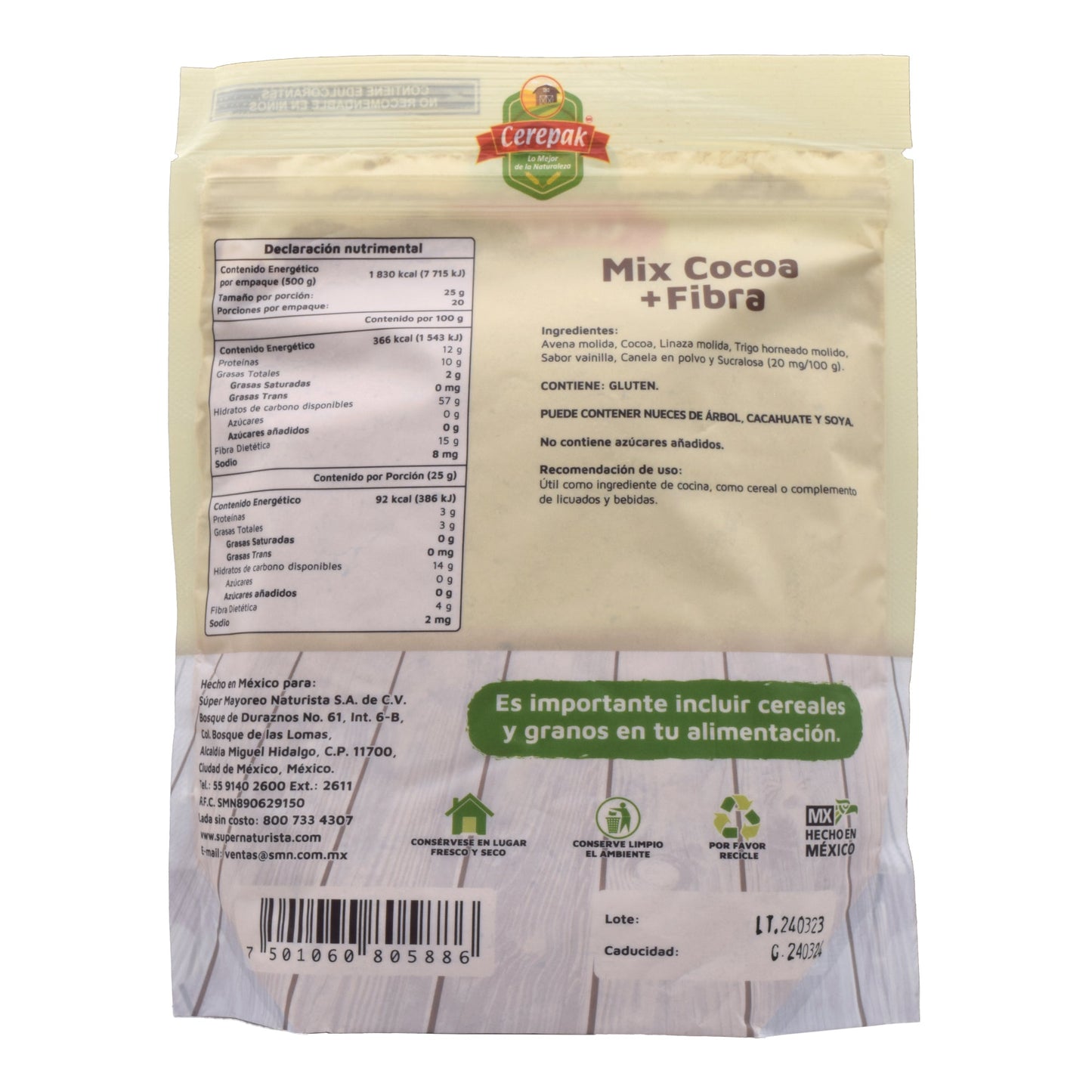 Mix Cocoa Mas Fibra 500 G (CEREPAK)