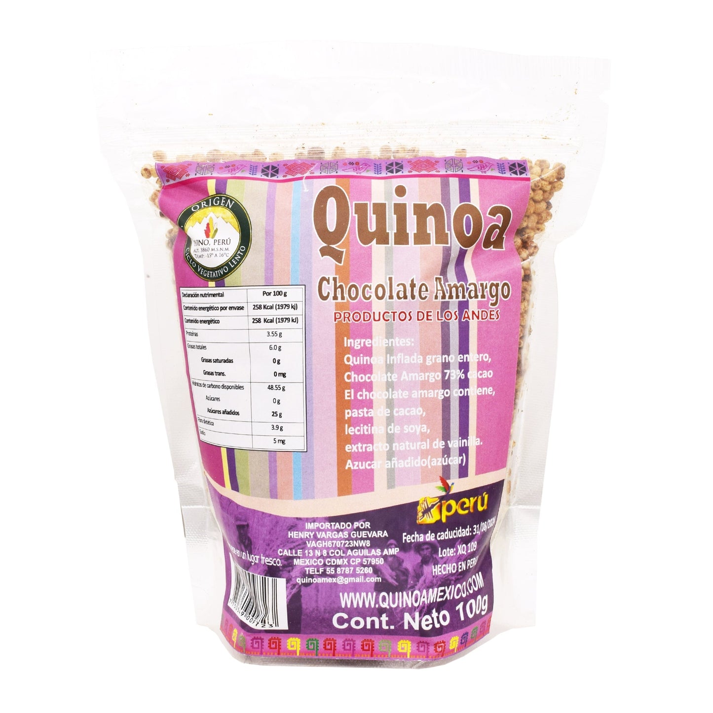Quinoa Inflada Con Chocolate Amargo 100 G (PRODUCTOS DE LOS ANDES)