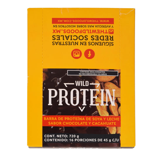Barra Proteina Chocolate Cacahuate 45 G (Paquete 16) (THE WILD FOODS)