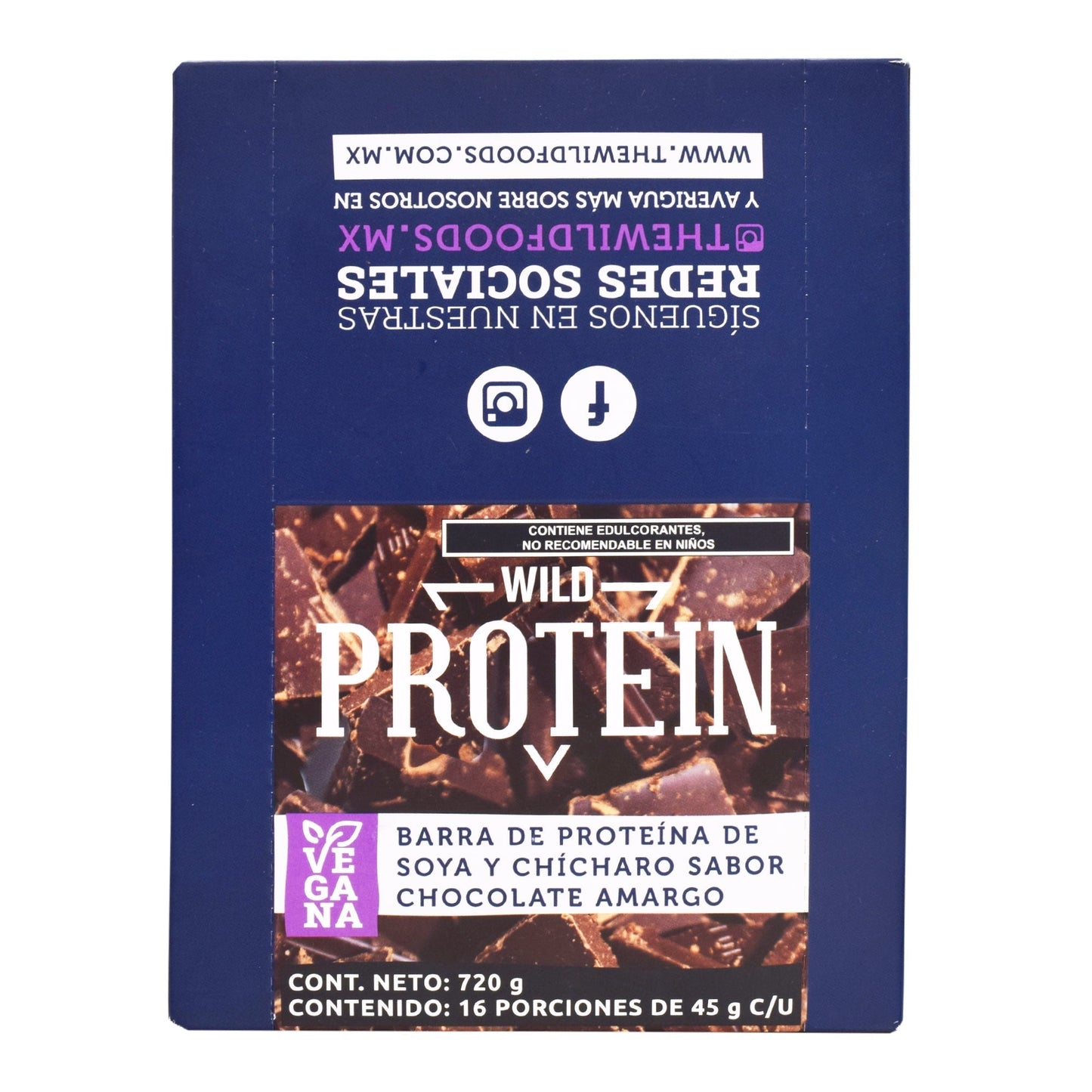 Barra De Proteina Chocolate Amargo 45 G (Paquete 16) (WILD PROTEIN)