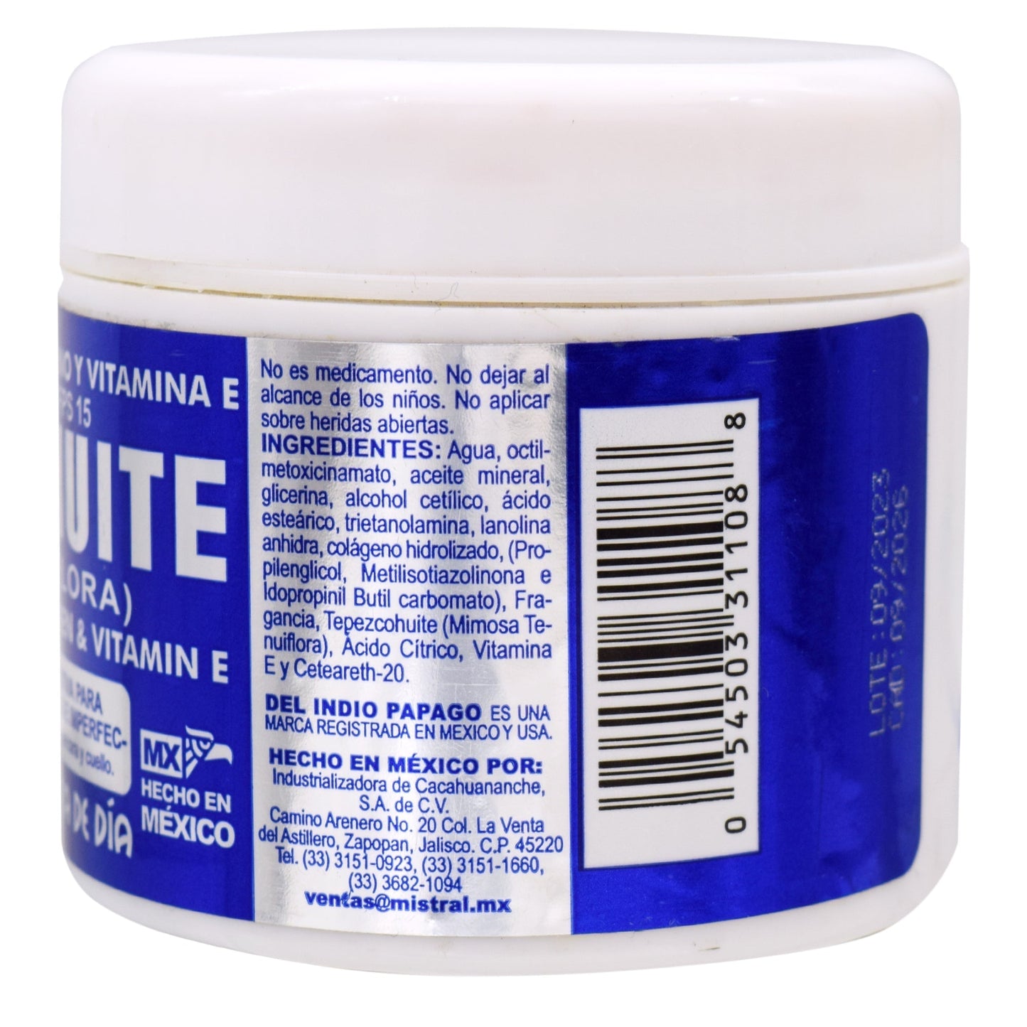 Crema Facial Tepezcohuite Dia 120 G (DEL INDIO PAPAGO)