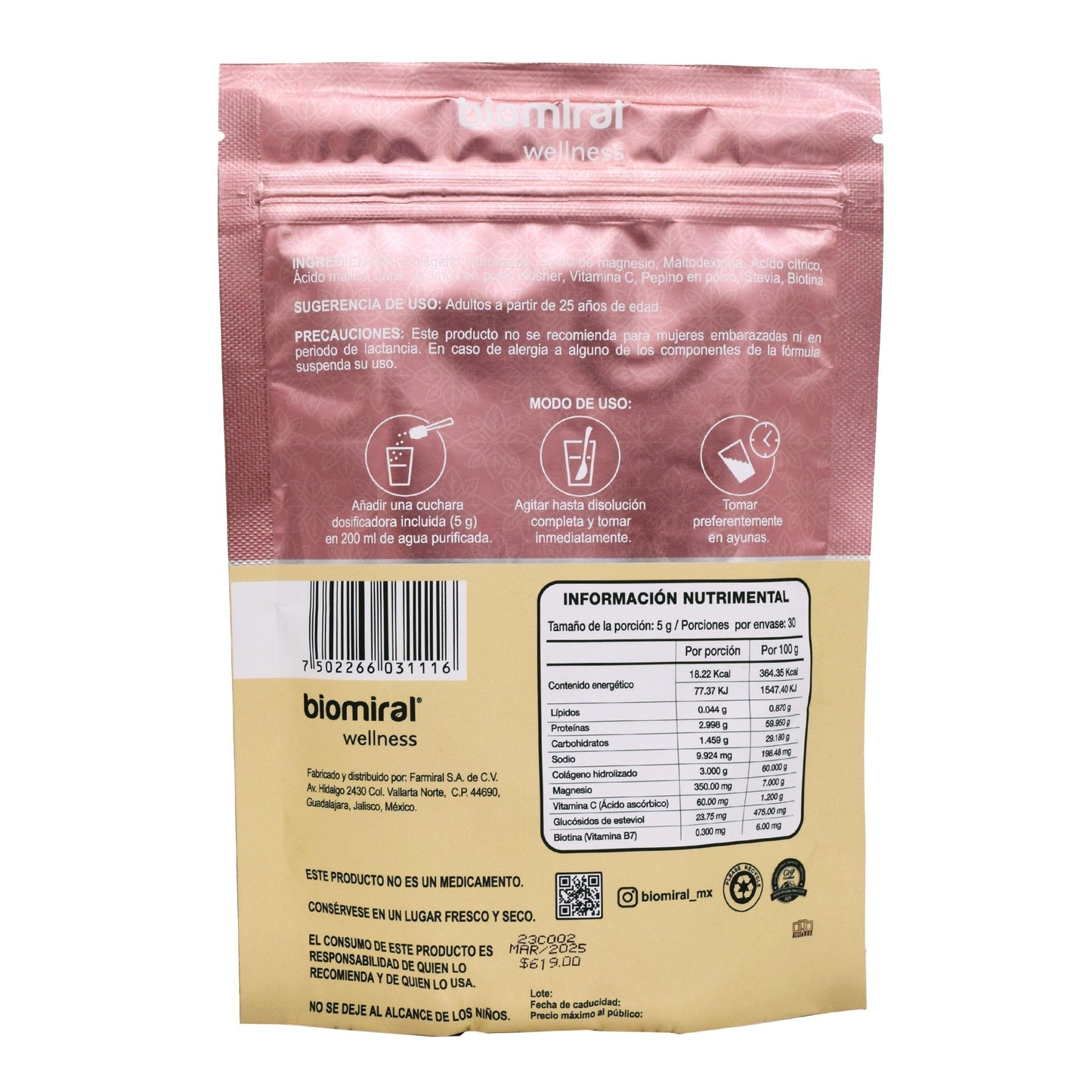 Colageno Magnesio Vit C Biotina Pepino Limon 150 G (BIOMIRAL)