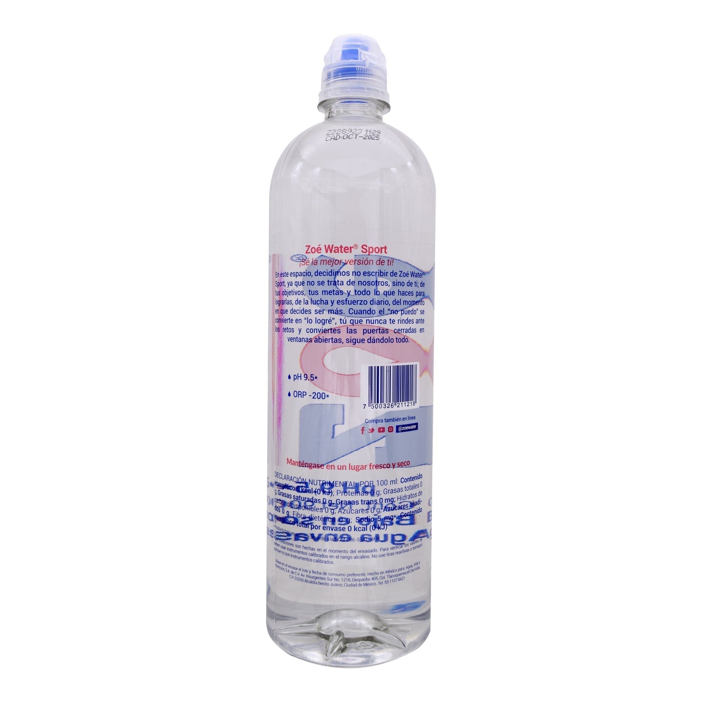 Agua Alcalina Ionizada Electrolitos Ph 9.5 900 Mililitros (ZOE)