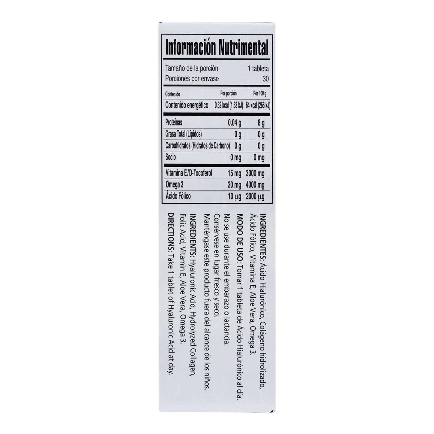 Acido Hialuronico Con Colageno Y Vit E 30 Tabletas (YPENZA)