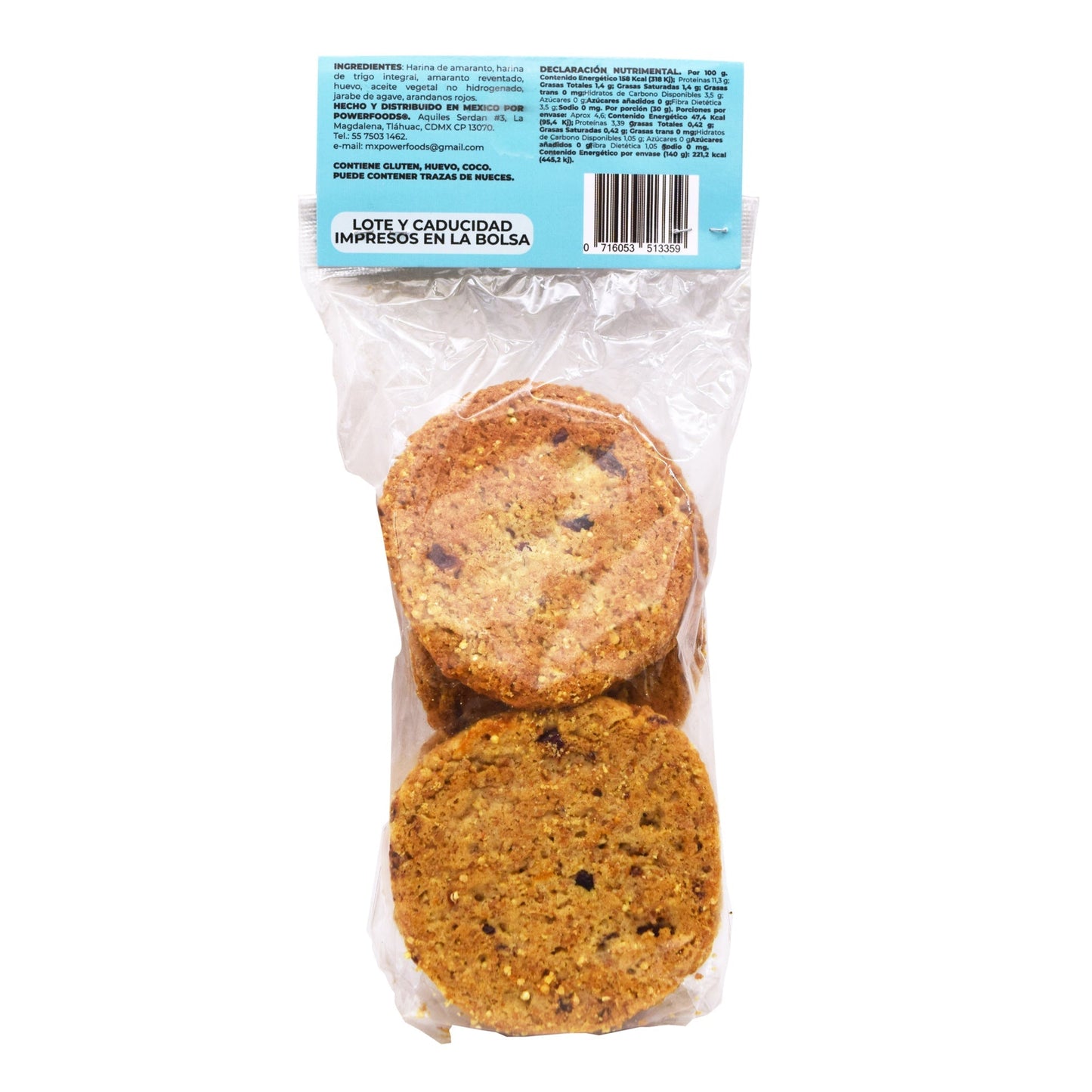 Galletas De Amaranto Con Arandanos 140 G (Caja 12) (POWER FOODS)