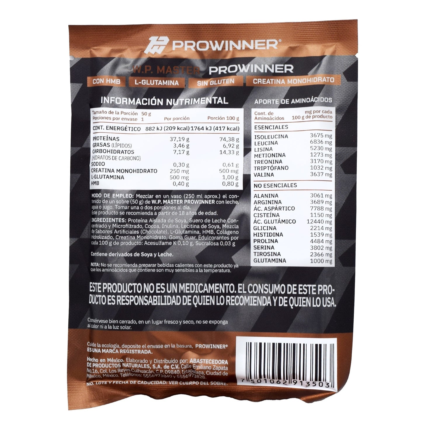 Proteina Wp Master Chocolate Sobre 50 G (Paquete 20) (PROWINNER)