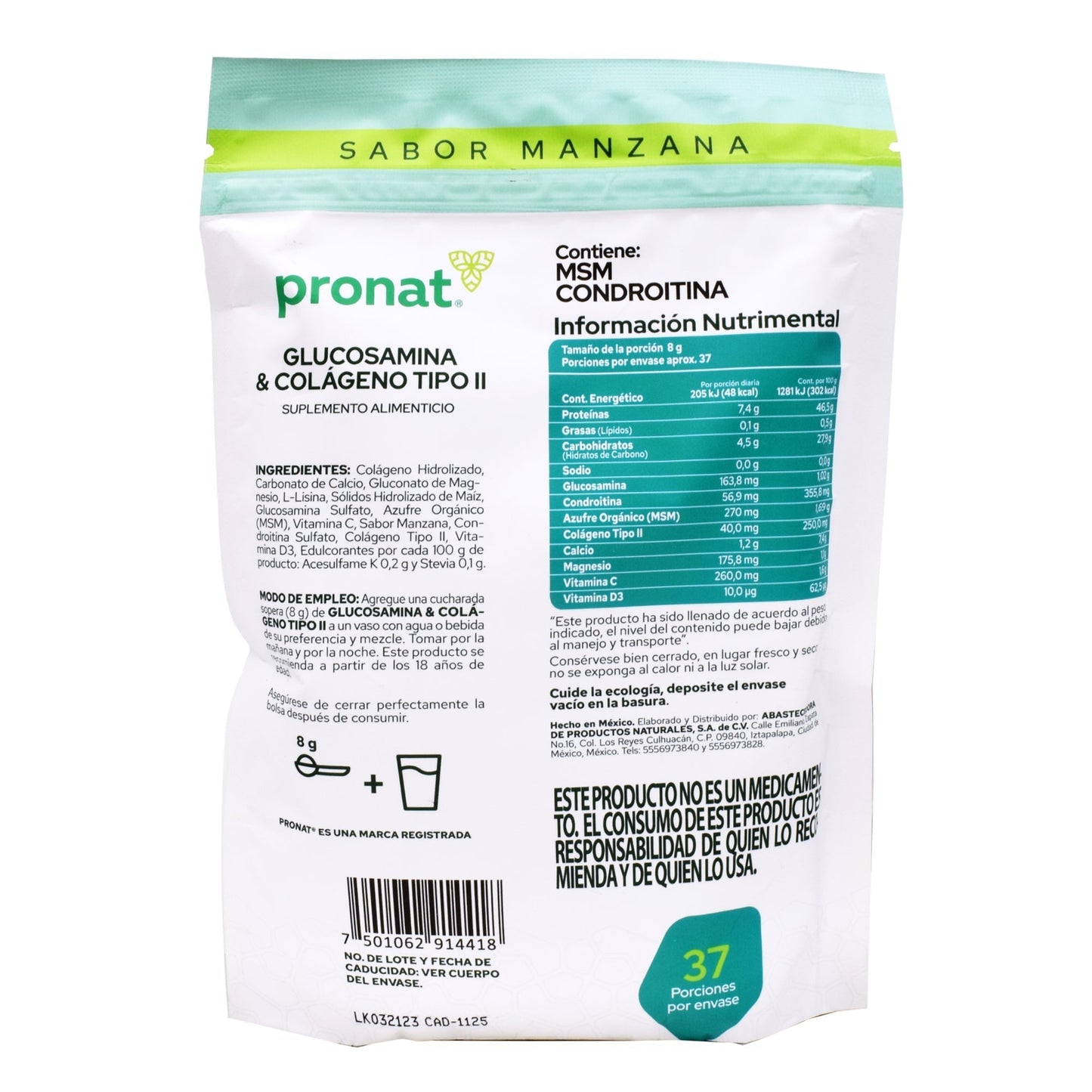 Glucosamina Y Colageno Tipo Ii Sab Manzana 300 G (PRONAT)