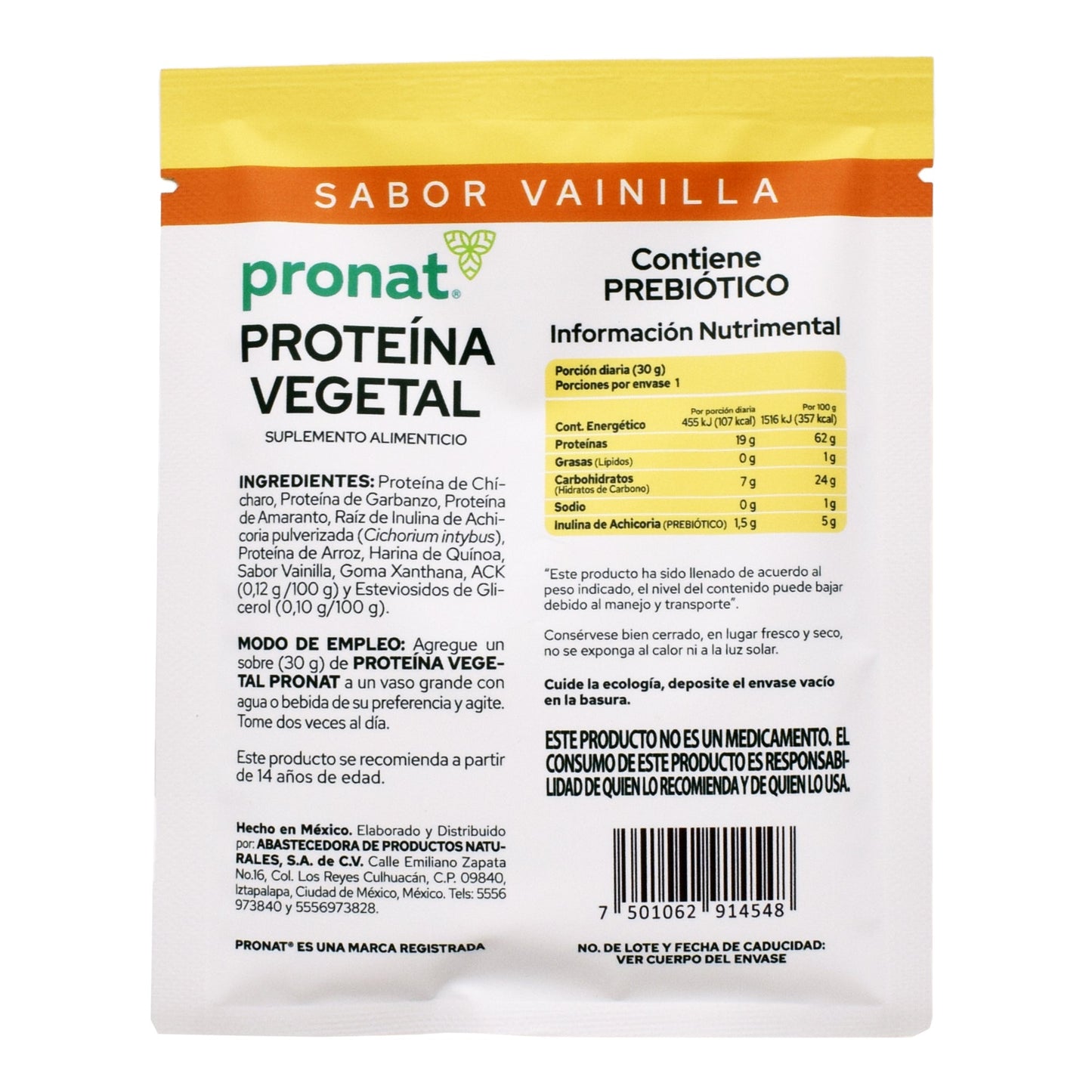 Proteina Vegetal Vainilla 30 G (Paquete 12) (PRONAT)