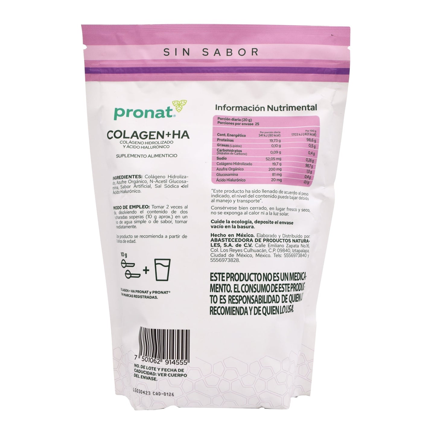 Colageno Hidrolizado Acido Hialuronico 500 G (PRONAT)