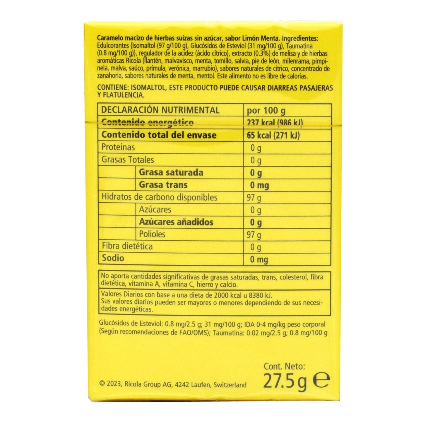 Caramelo Hierbas Limon Menta 27.5 G (Paquete 20) (RICOLA)