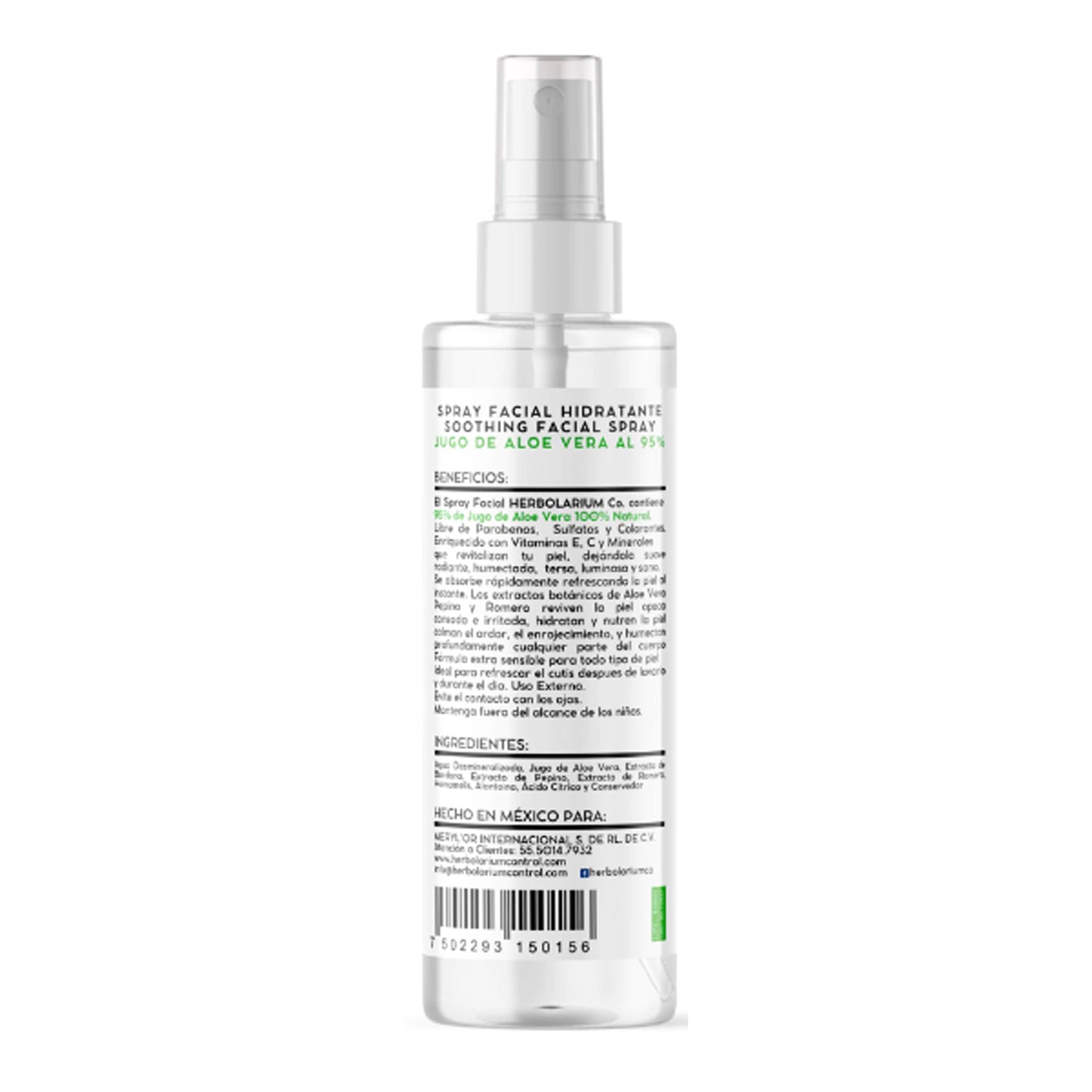 Spray Facial Hidratante Aloe Vera 150 Mililitros (HERBOLARIUM CONTROL)