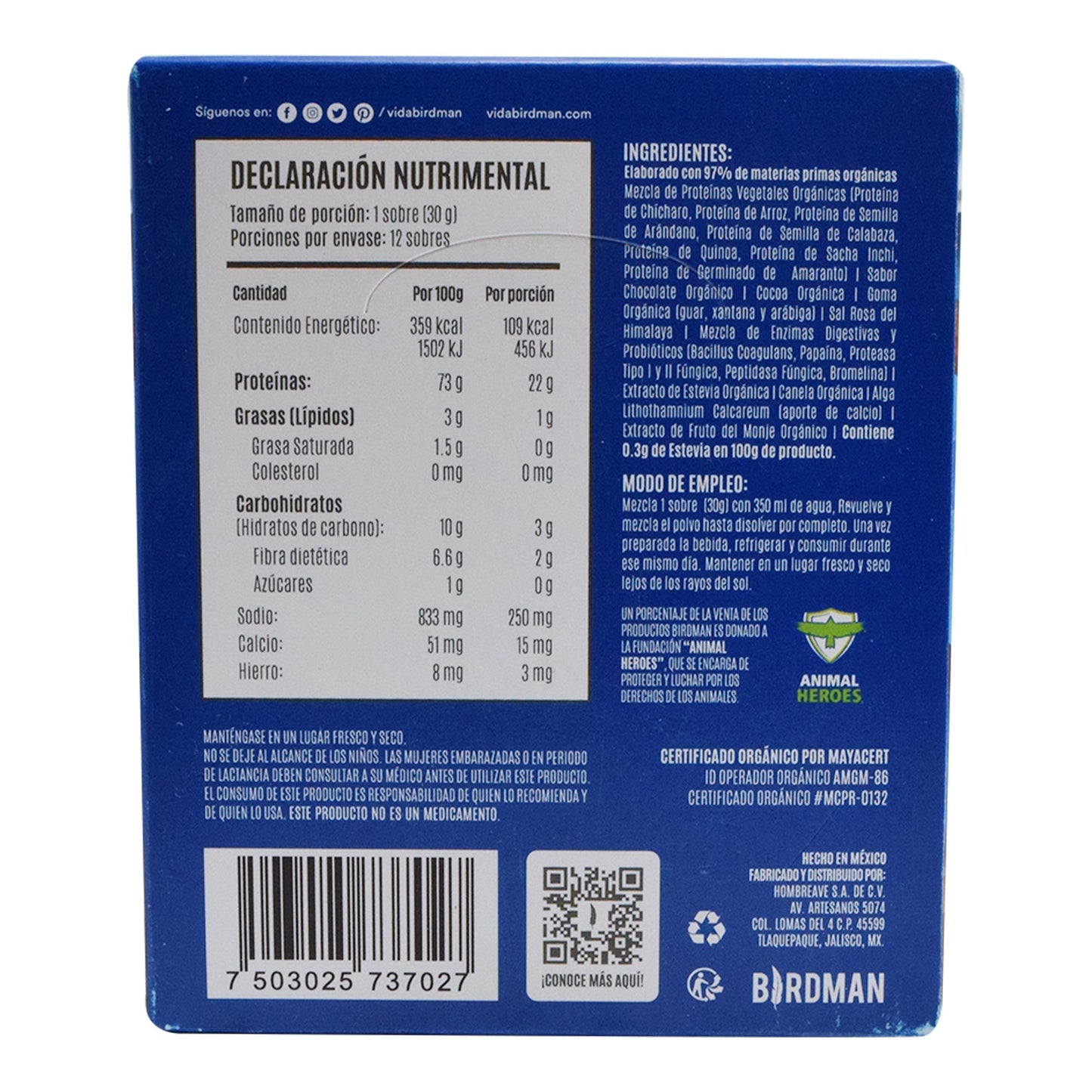 Proteina Vegetal Sab Chocolate 30 G (Paquete 12) (BIRDMAN)