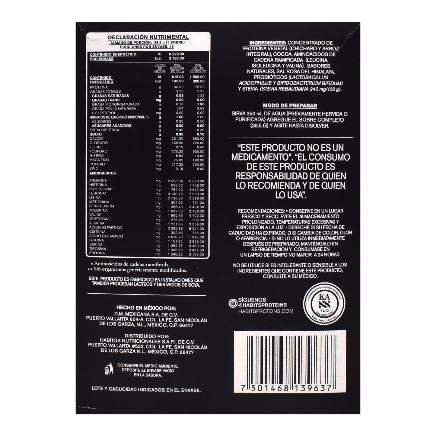 Proteina Vegetal High Performance Cacao 39.5 (PAQUETE 15) (HABITS)